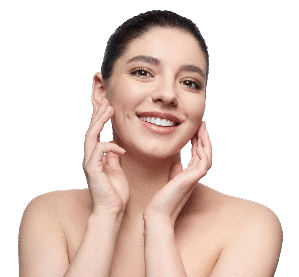 happy young female against white background 1